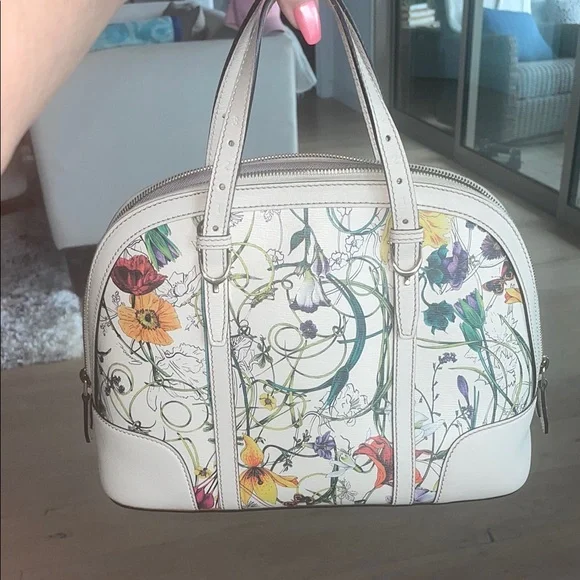 Gucci Floral Satchel - Cream, Red, Yellow, Green, Purple - Picture 9 of 11